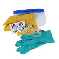 1) Disposable face shield, (1) Safety glasses, (1) Nitrile gloves, (1) Disposable Apron, (1) Latex Over boots.