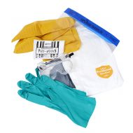(1) Disposable face shield, (1) Safety glasses, (1) Nitrile gloves, (1) Chemical coverall, (1) Disposable Apron, (1) Latex Over boots.