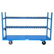 This vertical panel truck accommodates a wide variety of materials by providing rows of adjustable dividers.