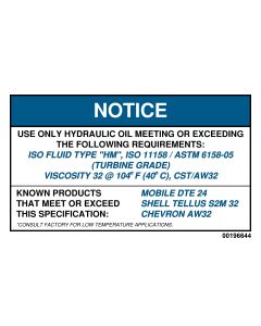 Battery Extractor Hydraulic Reservoir-AW32 Label (00196644)