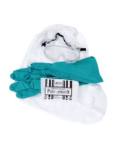 (1) Pair safety goggles, (1) Pair nitrile gloves, (1) Disposable apron, (1) Pair Tyvek shoe covers.
