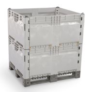This patented bin design allows walls to be completely detached from the pallet base.