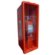 The Fire Extinguisher & Cabinet includes a 20 lb (9 kg) capacity, Type ABC fire extinguisher and a front-loading cabinet.