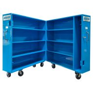 Unit opens outward from central hinge helping you minimize your warehouse footprint with “clamshell” functionality.  