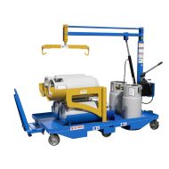 Transport up to 6 LP-tanks to refuel multiple lift trucks on a single run. Integrated hydraulic crane simplifies tank exchange.