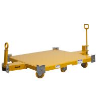 Center Steer Warehouse Trailers achieve exceptional maneuverability with a fifth caster in the center of the frame. Custom model pictured.